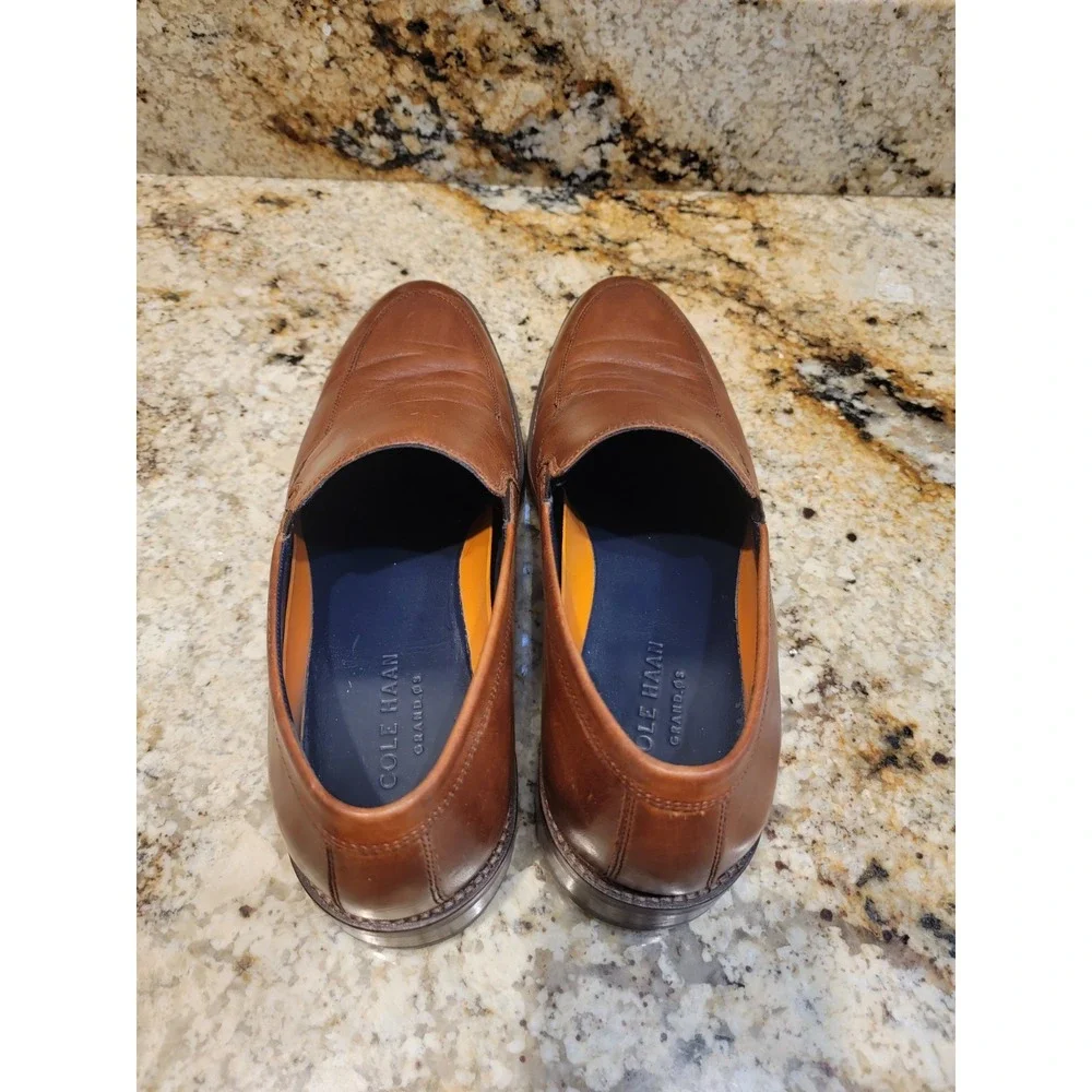 Cole Haan Grand.OS Shoes Mens US 9.5M Tan Leather Slip On Oxford Dress Casual